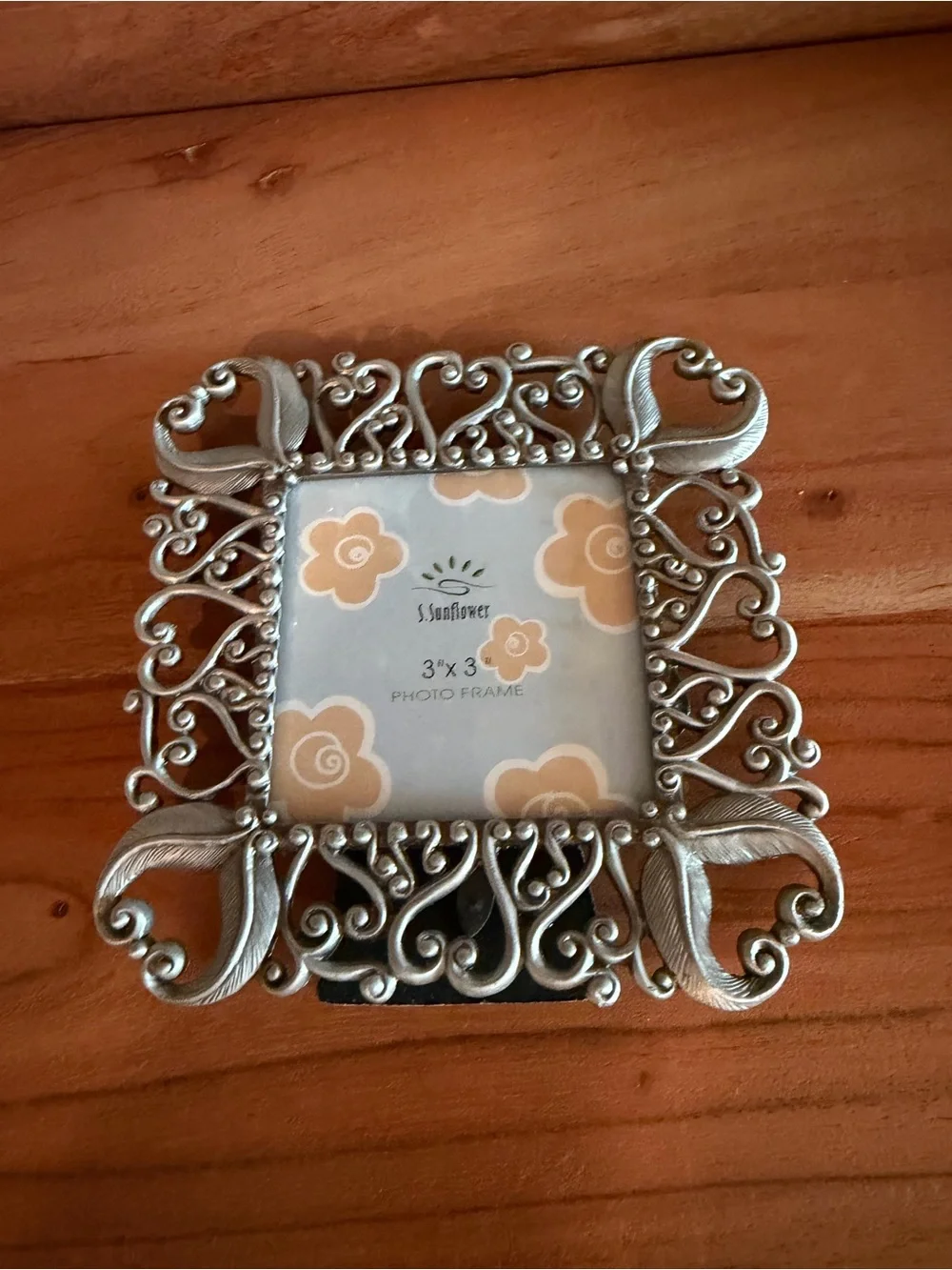 NWT S.Sunflower Pewter Filigree 3x3 Photo Frame - New